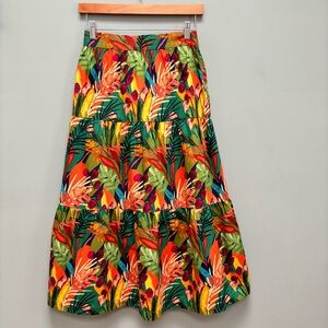 O.P.T. Tiered Midi Skirt in Tropical Print S